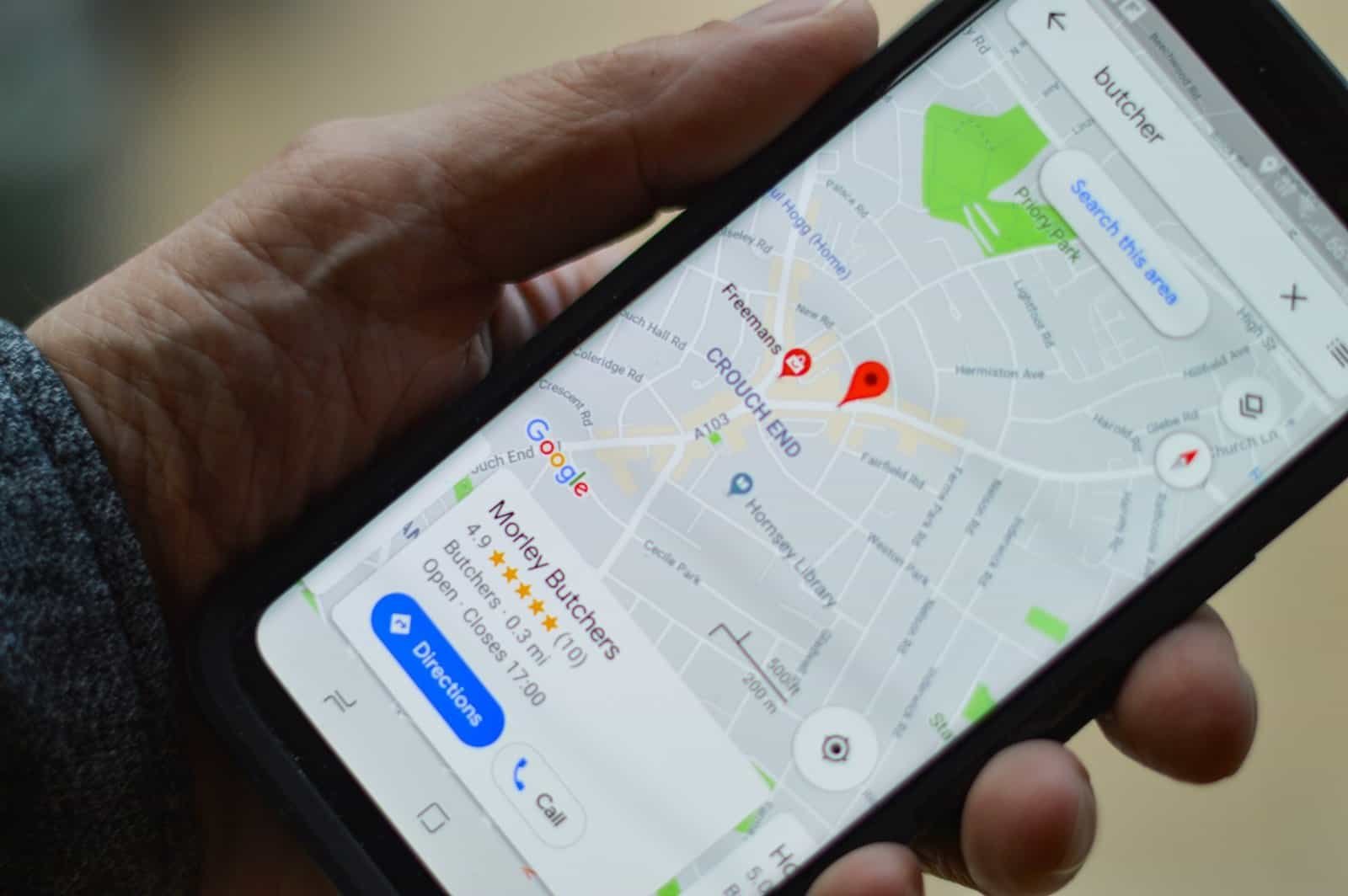 person using Maps to find a local business on Google