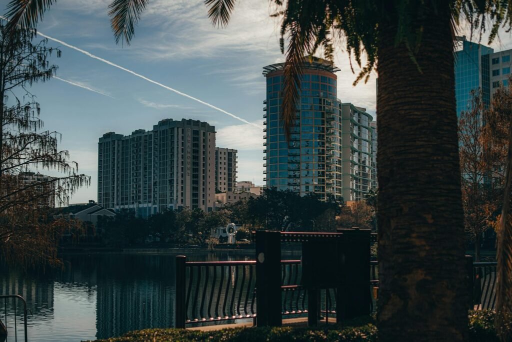picture of downtown orlando skyline and lake eola